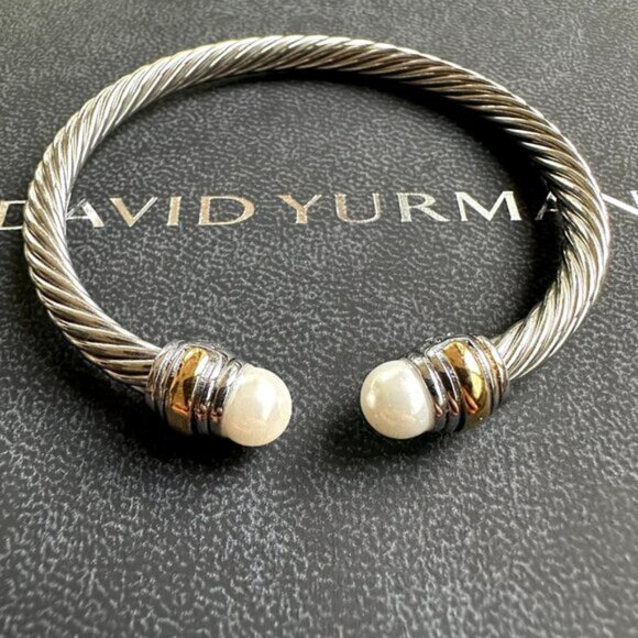 David Yurman Cable Classics Pearls & 14K Gold 7mm Cable Cuff Bracelet - Picture 1 of 5